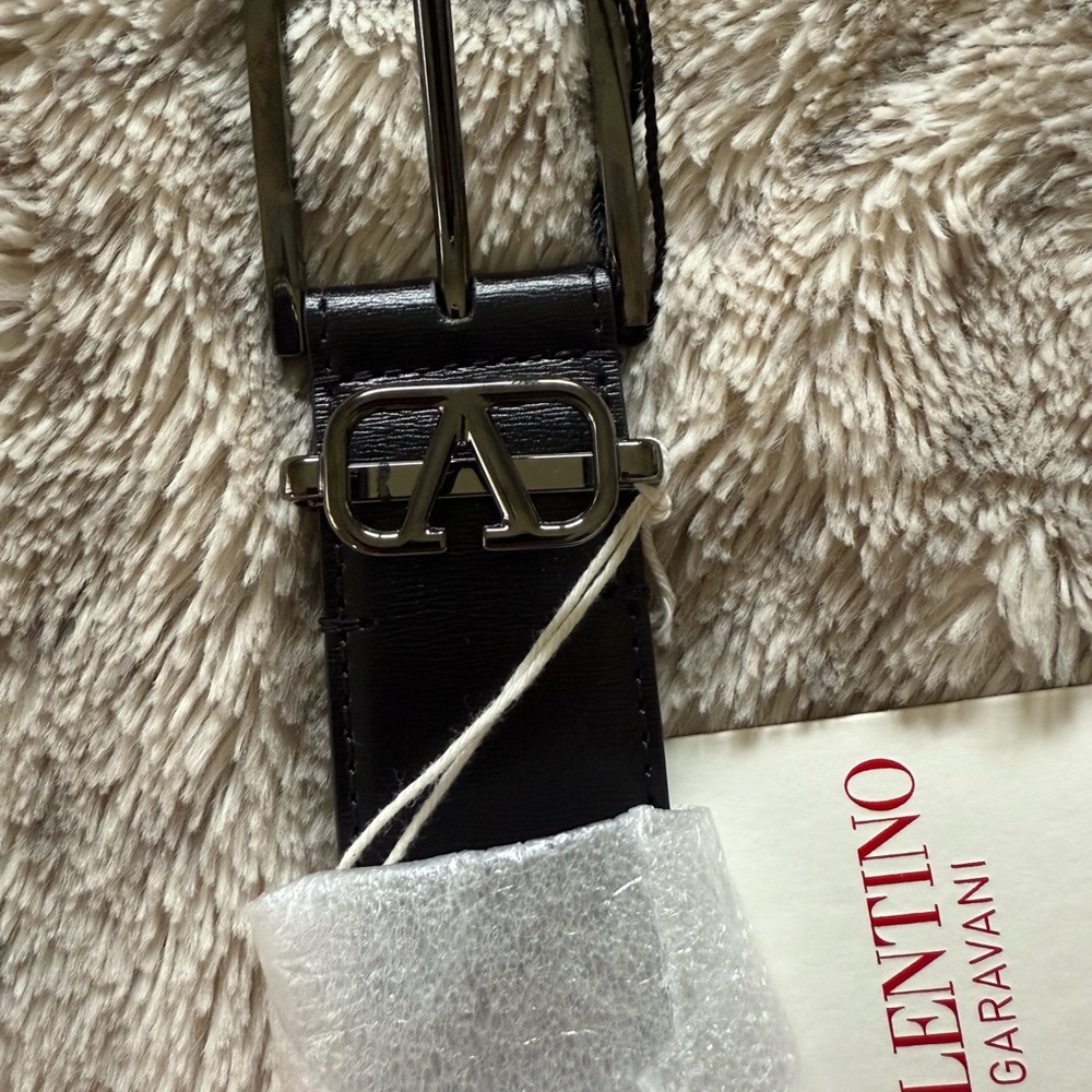 Valentino Black Leather Belt with Red Tag